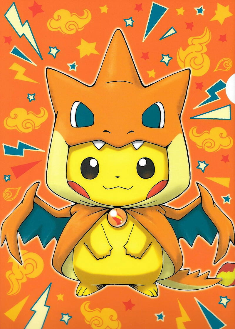 Pikachu Charizard, cartoon, costume, cute, games, pokemon, HD phone wallpaper