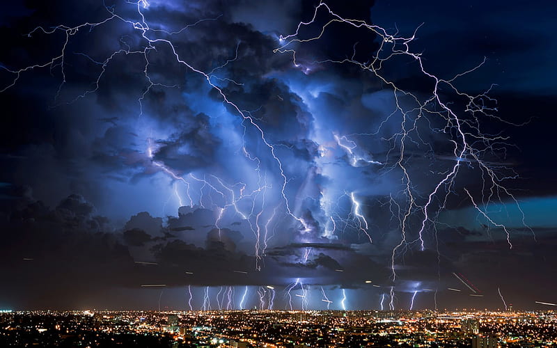 Massive Lightning Storm, nature, sky, lightning, storm, HD wallpaper