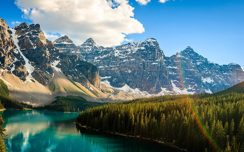 Moraine Lake, rainbow Banff National Park, blue lake, North America, mountains, Canada, HD wallpaper