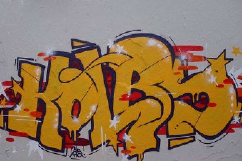 Kolbs, red, yellow, bonito, bombing, wall, can, fantasy, tags, color, spray, fame, letter, HD wallpaper