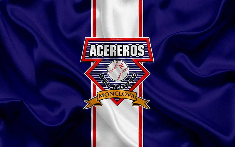 Acereros de Monclova Mexican baseball club, logo, silk texture, LMB, emblem, blue flag, Mexican Baseball League, Triple-A Minor League, Monclova, Mexico, HD wallpaper