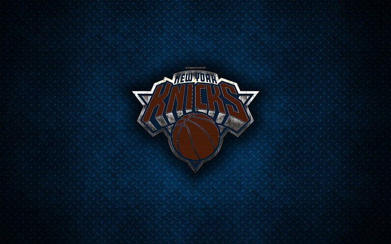 New York Knicks American Basketball Club, metal logo, creative art, NBA, emblem, blue metal background, New York, USA, basketball, National Basketball Association, Eastern Conference, HD wallpaper