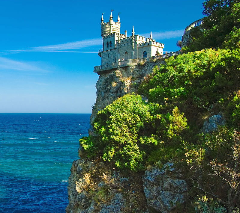 Castle, landscape, nice, rock, sea, HD wallpaper