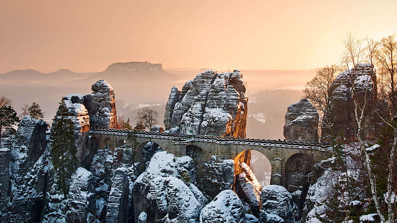 Bastei Bridge Elbe Sandstone Mountains Germany Saxony Travel, HD wallpaper