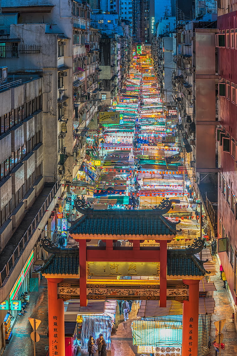 night market in the middle of houses, HD phone wallpaper