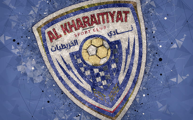Al Kharaitiyat SC geometric art, Qatar football club, logo, blue background, creative emblem, art, Qatar Stars League, Doha, Qatar, Q-League, football, HD wallpaper