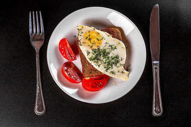 Food, Egg, Bread, Fork, Fried Egg, Knife, Plate, Tomato, HD wallpaper