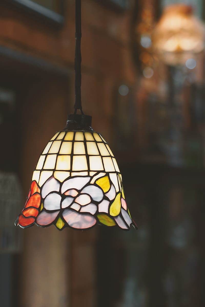 lamp, lamp shade, colorful, stained glass, glass, HD phone wallpaper