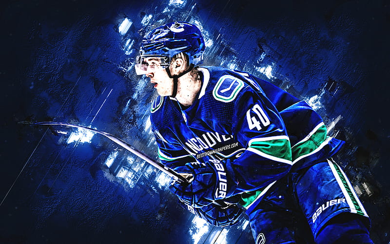 Elias Pettersson, swedish hockey player, Vancouver Canucks, NHL, portrait, blue stone background, hockey, USA, National Hockey League, HD wallpaper