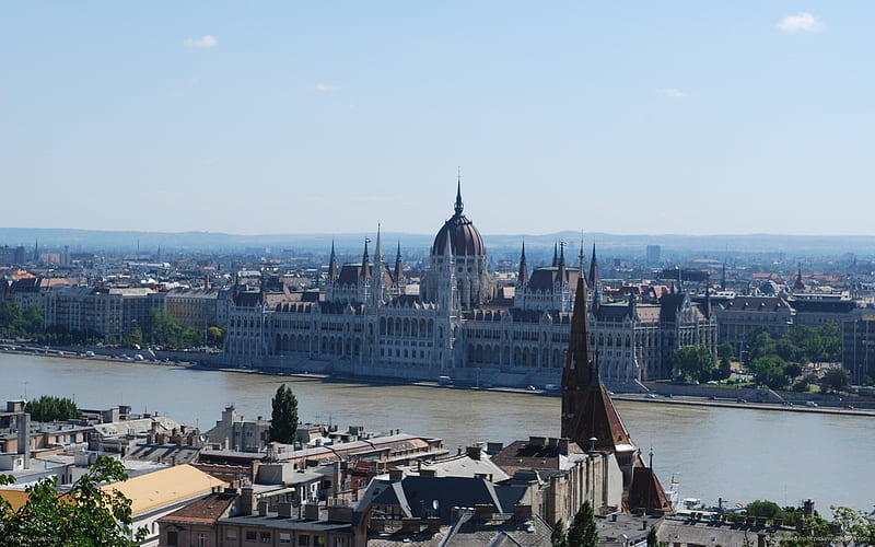 Parliament of Hungary, architecture, hungray, sky, lake, building, monument, city, water, parliament, nature, HD wallpaper