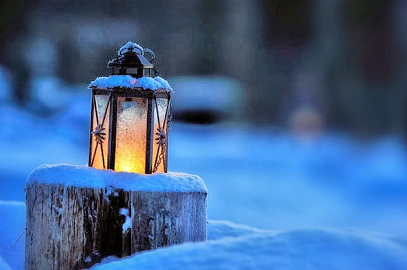 Winter Glow , candle, graphy, lantern, snow, bonito, HD wallpaper