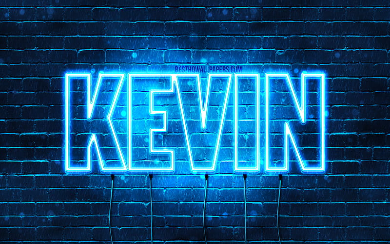 Kevin with names, horizontal text, Kevin name, blue neon lights, with Kevin name, HD wallpaper