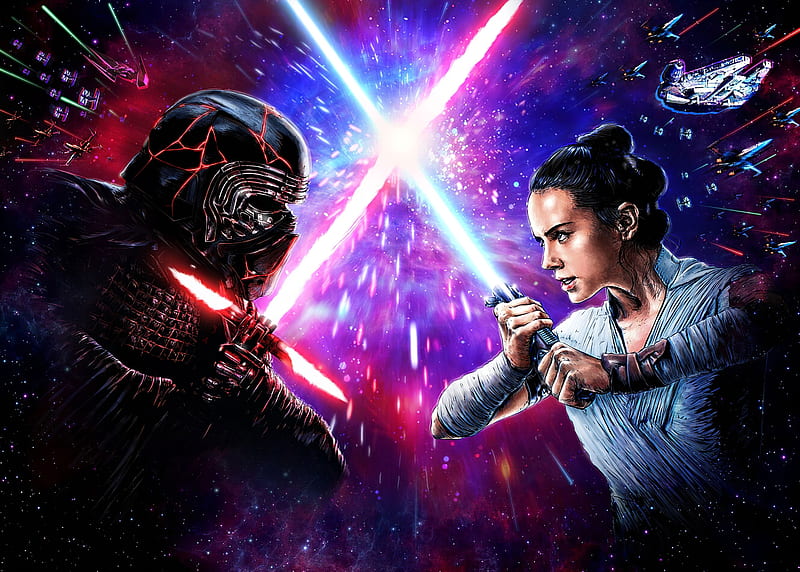 Rey vs Kylo Ren Minimalist Star Wars The Rise of Skywalker 4K Wallpaper  #7.718