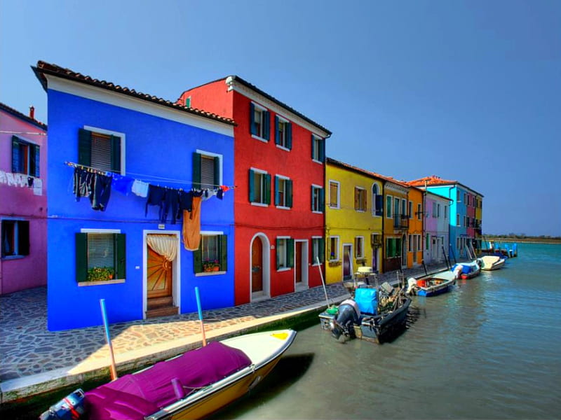 Burano-Italy, colorful, houses, bonito, burano, italy, HD wallpaper