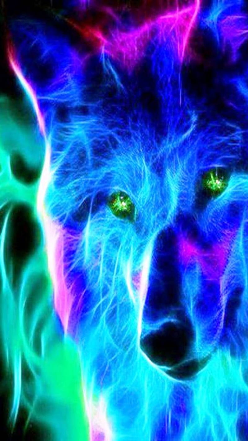 neon, smoke, wolf, HD phone wallpaper