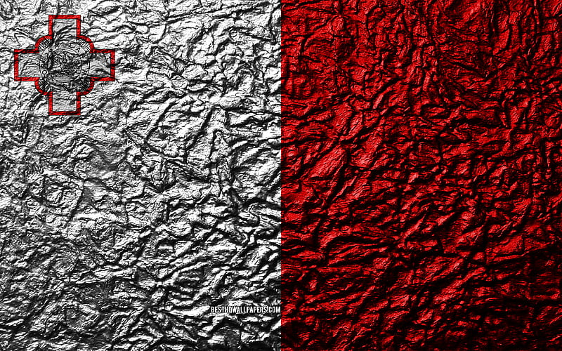 Flag of Malta stone texture, waves texture, Malta flag, national symbol, Malta, Europe, stone background, HD wallpaper