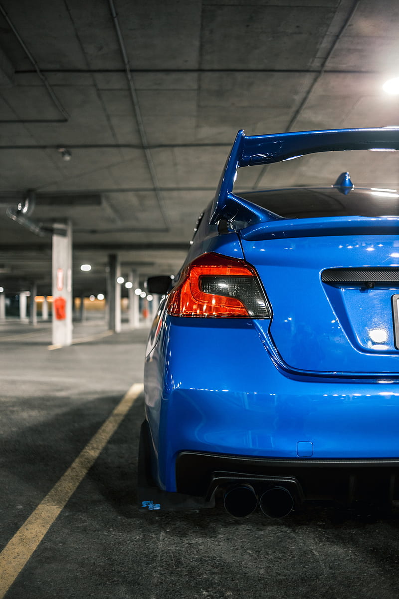 car, rear view, spoiler, blue, HD phone wallpaper
