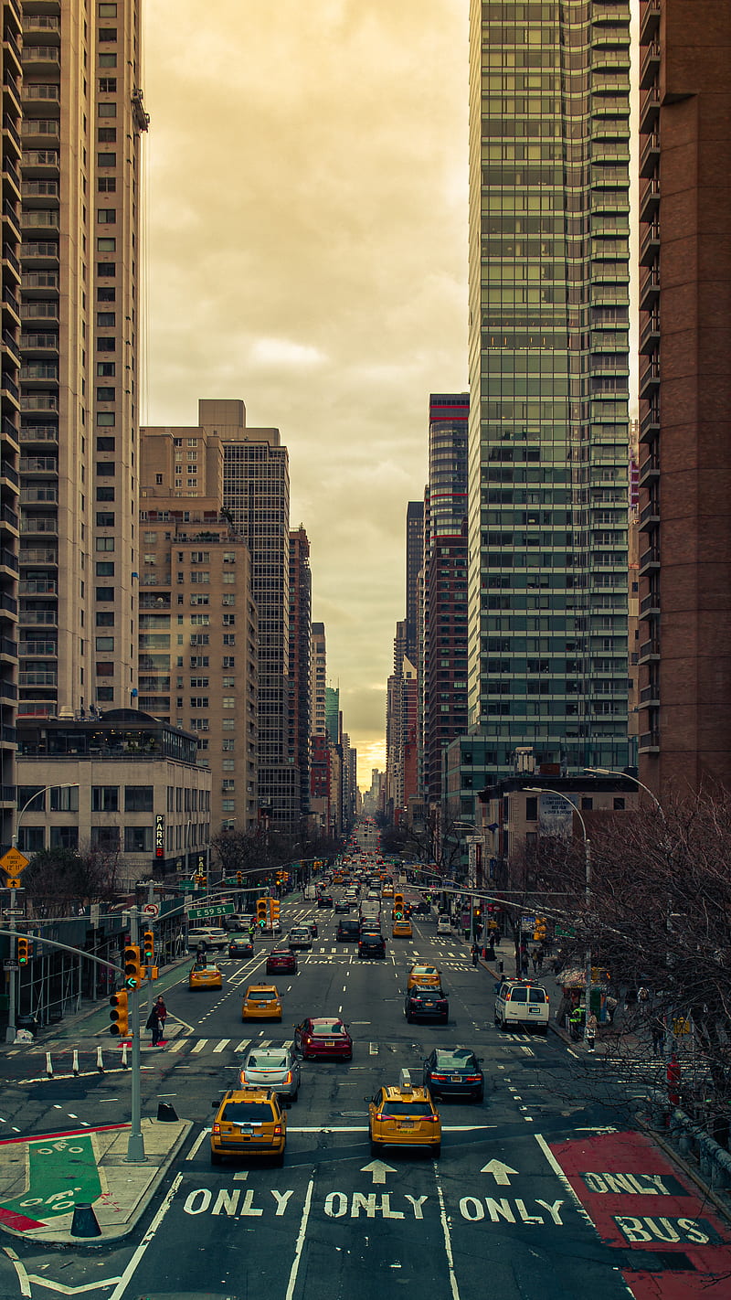 New York Streets, city, newyork, street, sunset, town, view, HD phone wallpaper