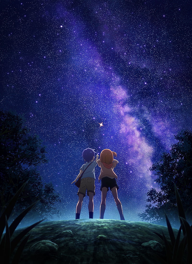koisuru asteroid, starry sky, anime kids, scenic, night, Anime, HD phone wallpaper