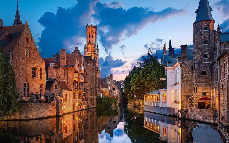 Bruges, Belgium, water, Bruges, houses, Belgium, twilight, HD wallpaper