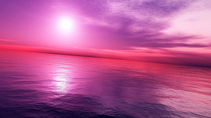 Beautiful pink world, sun, clouds, sky, pink, sea, HD wallpaper | Peakpx