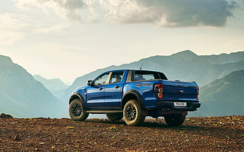 Ford Ranger Raptor, 2019, rear view, exterior, pickup truck, new blue Ranger Raptor, American cars, Ford, HD wallpaper
