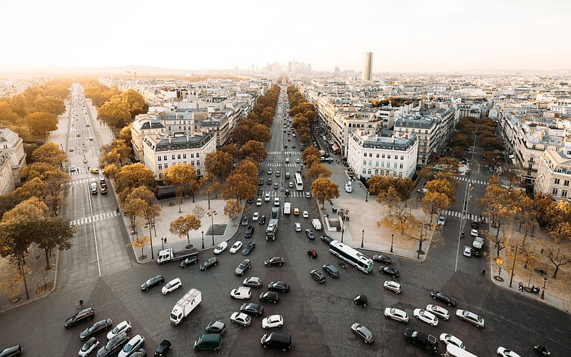 Paris, streets, carros, morning, France, HD wallpaper