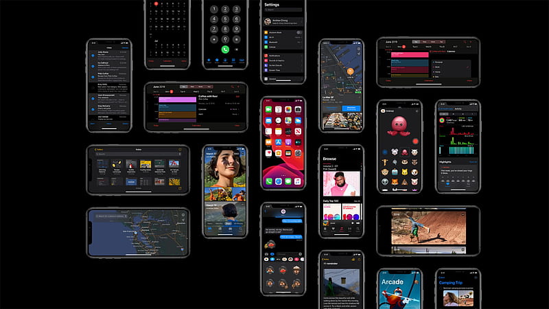 iOS 13, dark, interface, GUI, WWDC 2019, HD wallpaper