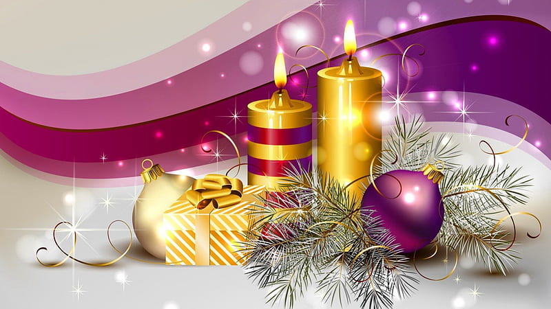 Christmas candles, pretty, colorful, blanches, bonito, silver, ball, nice, flame, bright, clipart, pink, lovely, holiday, christmas, golden, decoration, new year, candles, balls, gifts, HD wallpaper
