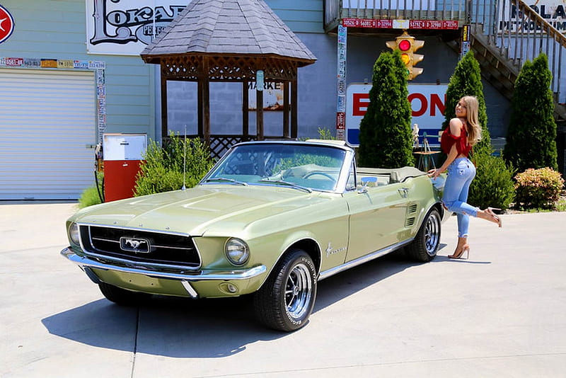 1967 Ford Mustang Convertible 289 Automatic and Girl, Ford, Muscle, 289, Old-Timer, Mustang, Convertible, Automatic, Car, Girl, HD wallpaper