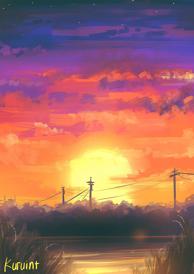 Sunset, landscape, dusk, art, HD phone wallpaper | Peakpx