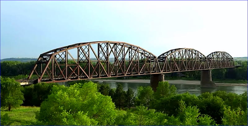 truss railroad bridge, bridge, bridges, nature, river, trees, HD wallpaper
