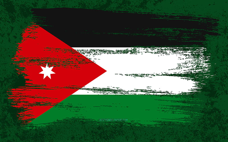 Flag of Jordan, grunge flags, Asian countries, national symbols, brush stroke, Jordan flag, grunge art, Asia, Jordan, HD wallpaper