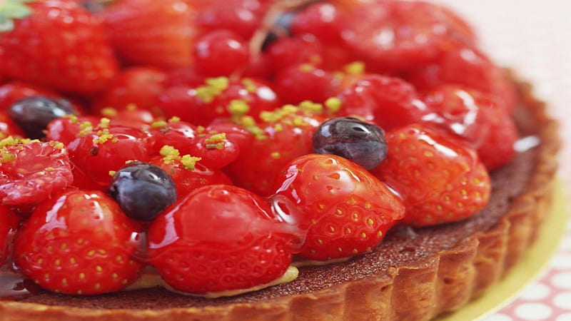 Strawberries tart, fruit, red, purple, strawberry, food, berries, tart, sweet, HD wallpaper