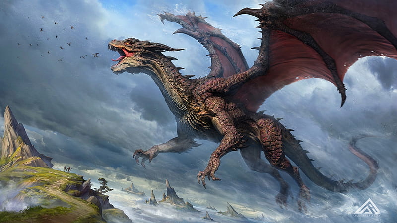 dragon, flying, artwork, ocean, Fantasy, HD wallpaper