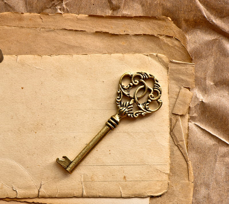 Skeleton Key, key, paper, vintage, HD wallpaper