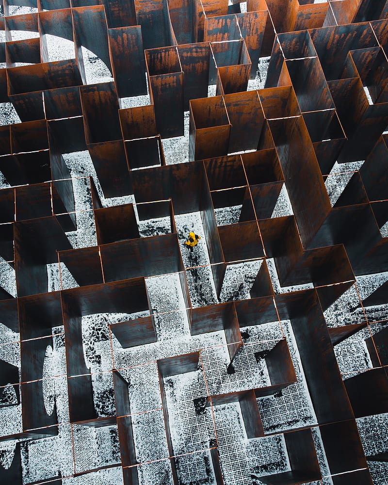 maze, man, alone, aerial view, HD phone wallpaper