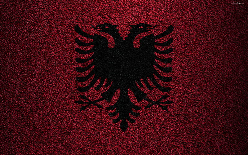 Flag of Albania leather texture, Albanian flag, Europe, flags of Europe, Albania, HD wallpaper