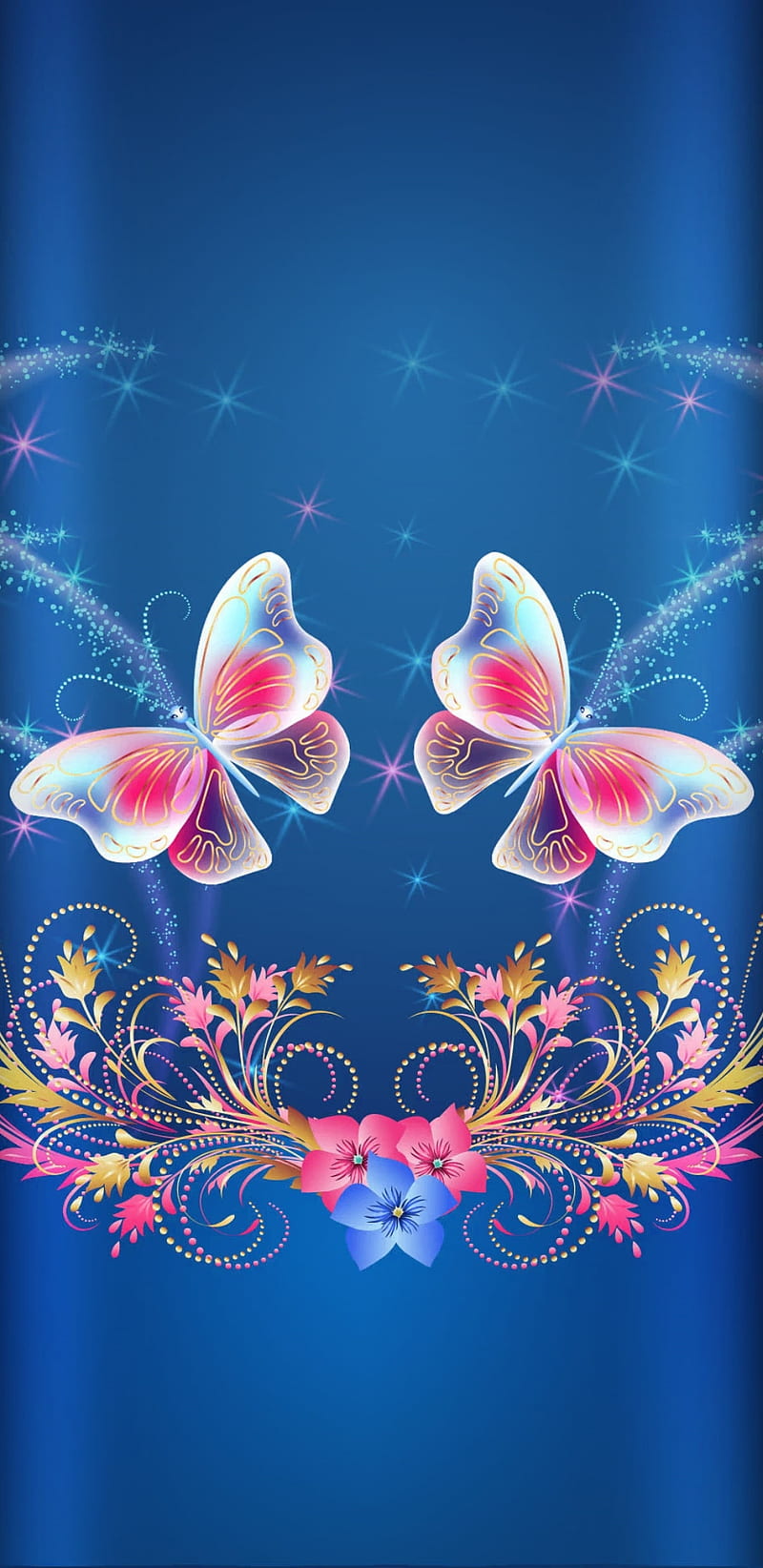 UntoldButterflyStory, bonito, blue, butterflies, butterfly, flower, flowers, pink, pretty, sparkle, story, HD phone wallpaper