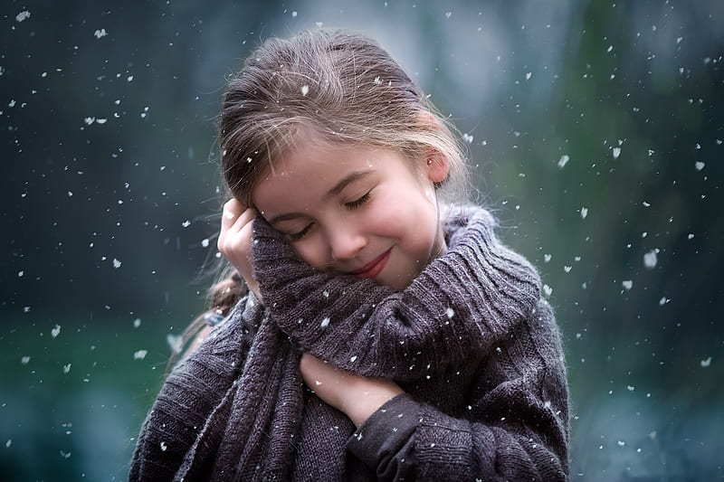 Little Girl, Girl, Snow, Portrait, Winter, Smile, HD wallpaper