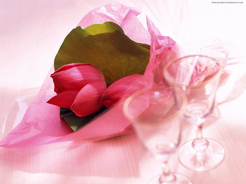 New Year flowers for nine55rose, bouquet, bonito, 2 vine glasses, tulips, pink, HD wallpaper