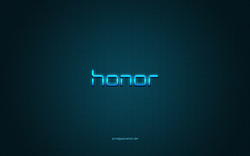 Honor logo, blue shiny logo, Honor metal emblem, for Honor smartphones, blue carbon fiber texture, Honor, brands, creative art, HD wallpaper