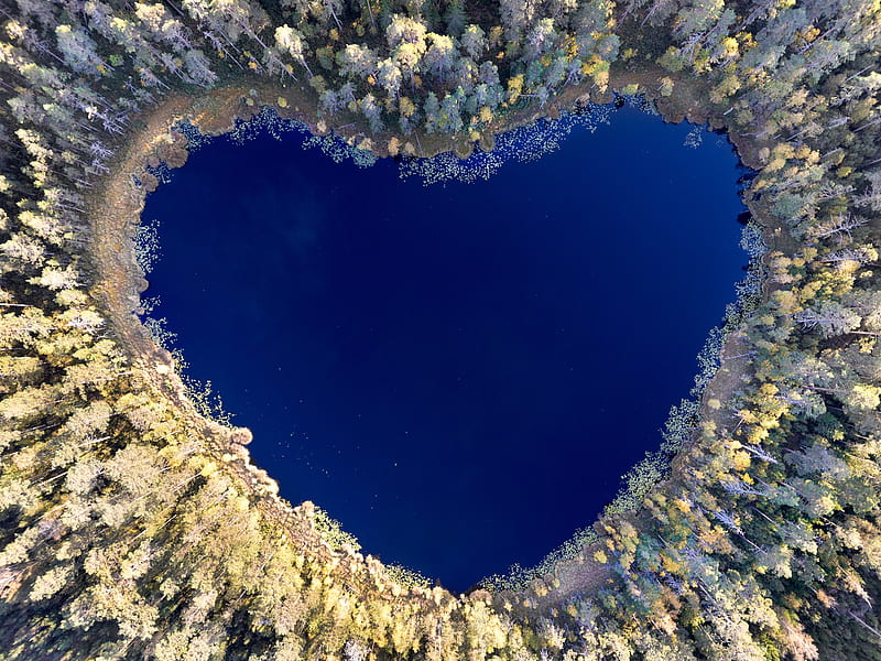 Heart lake, lake, heart, view from the top, inima, christian lindsten, peisaj, blue, HD wallpaper