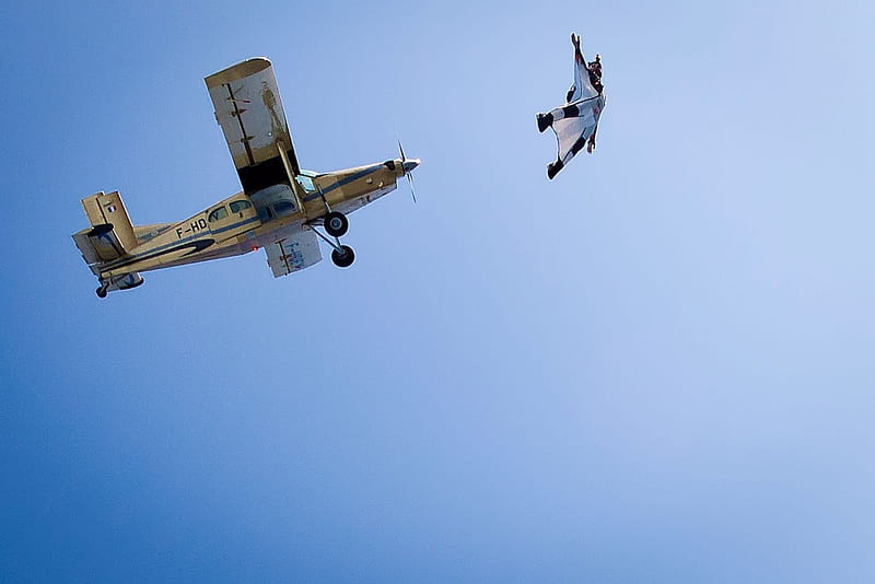 Pilatus, vs, plane, wingsuit, HD wallpaper