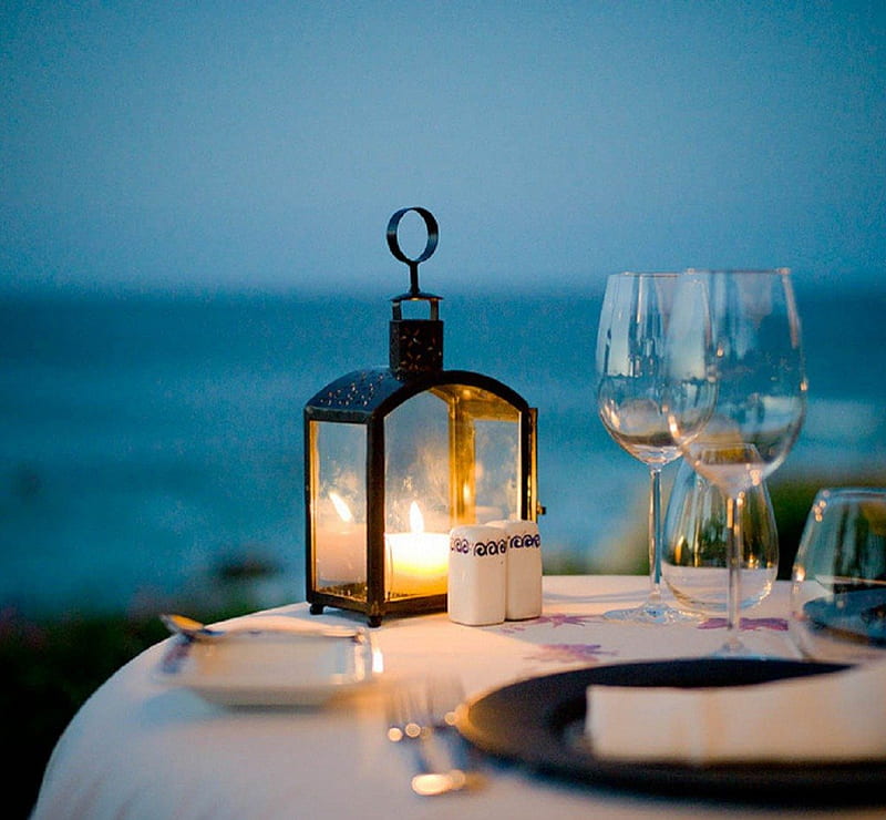 Dinner by the Candelight, dinner, beach, candelight, table for two, HD wallpaper