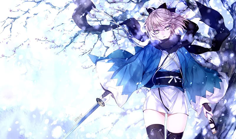 Anime, Weapon, Sword, Katana, Saber (Fate Series), Thigh Highs, Fate/grand Order, Okita Souji, Fate Series, HD wallpaper