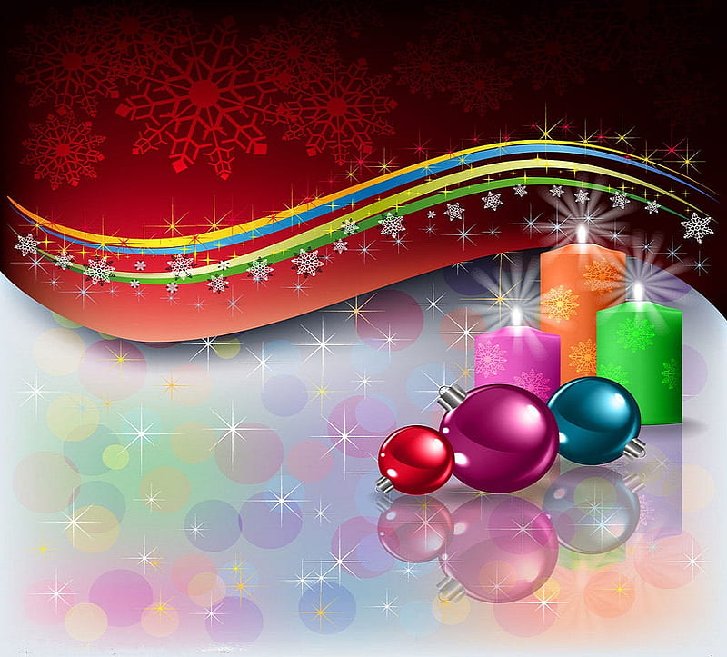 Christmas sparkle, ornaments, red, pretty, colorful, orange, lavender, rainbow, sparkle, flame, beautifl, green, light, blue, stars, christmas, waves, candles, fire, purple, balls, snowflakes, HD wallpaper