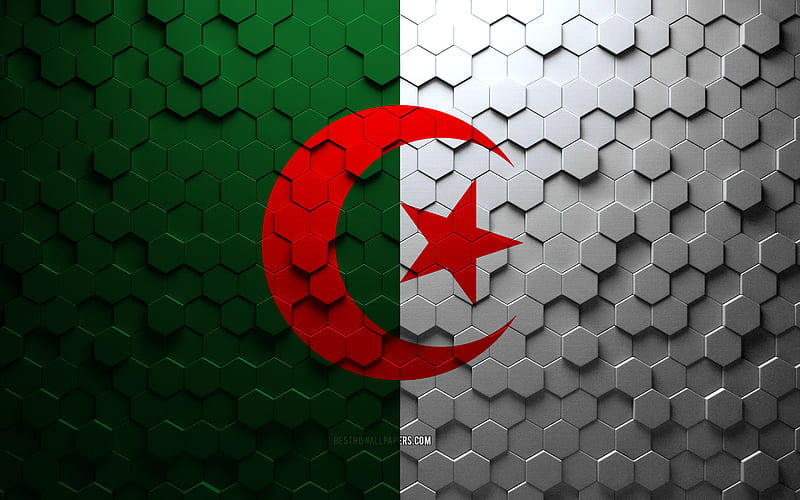 Flag of Algeria, honeycomb art, Algeria hexagons flag, Algeria, 3d hexagons art, Algeria flag, HD wallpaper