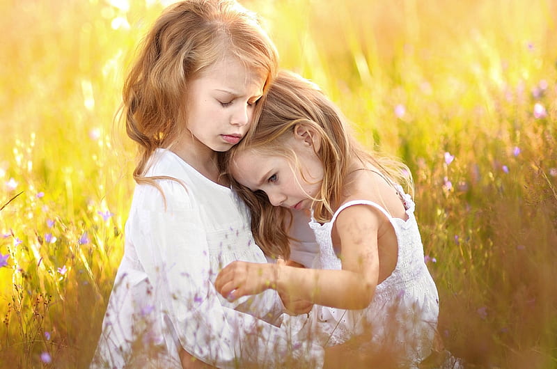 I will always be there for you, children, adorable, BBF, loving, sweet, flowers, girls, tender, field, HD wallpaper
