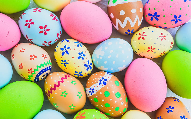 Easter eggs, macro, colorful eggs, Happy Easter, close-up, easter attributes, HD wallpaper